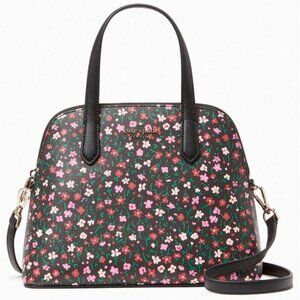 S Kate Spade Schuyler Medium Dome Satchel Black Floral K9408 NWT $349 Retail